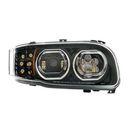 High Power 10 LED Blackout Headlight With 10 LED Turn & 100 LED Halo For 2008-2024 Peterbilt 389-Passenger