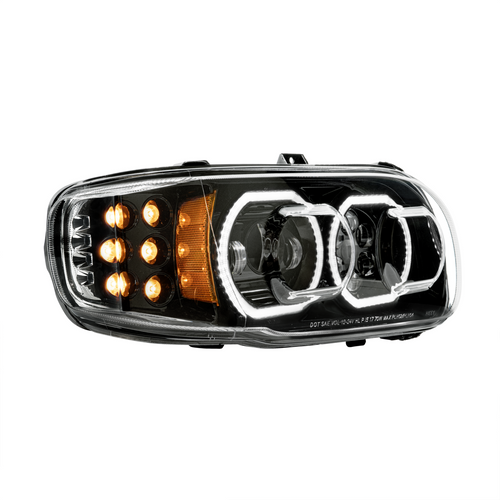 High Power 10 LED Blackout Headlight With 10 LED Turn & 100 LED Halo For 2008-2024 Peterbilt 389-Passenger