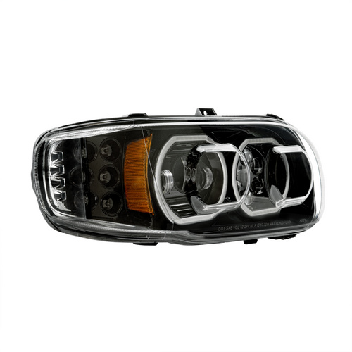 High Power 10 LED Blackout Headlight With 10 LED Turn & 100 LED Halo For 2008-2024 Peterbilt 389-Passenger
