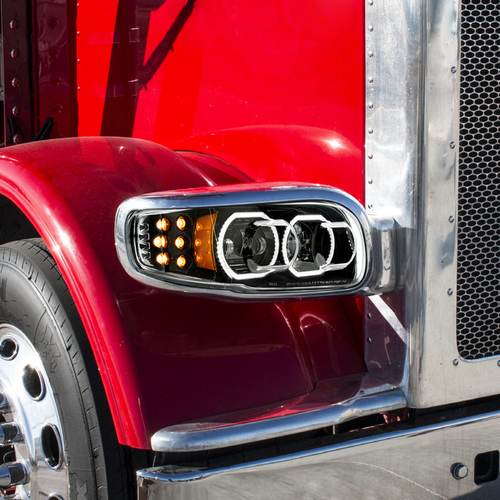 High Power 10 LED Blackout Headlight With 10 LED Turn & 100 LED Halo For 2008-2024 Peterbilt 389-Passenger
