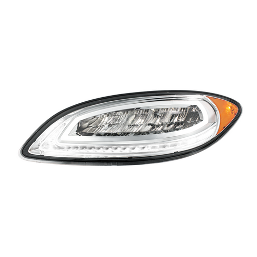 High Power 12 LED Chrome Headlight With 23 LED Dual Color Light Bar For 2006-2017 International Prostar-Driver