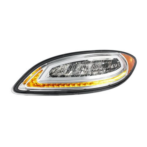 High Power 12 LED Chrome Headlight With 23 LED Dual Color Light Bar For 2006-2017 International Prostar-Driver