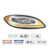 High Power 12 LED Chrome Headlight With 23 LED Dual Color Light Bar For 2006-2017 International Prostar-Passenger