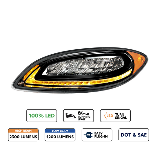 High Power 12 LED Chrome Headlight With 23 LED Dual Color Light Bar For 2006-2017 International Prostar-Driver