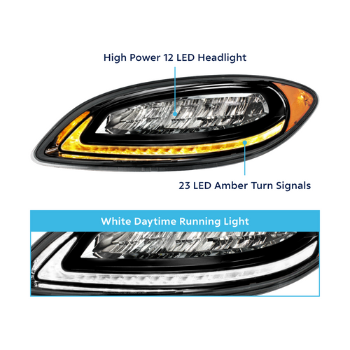 High Power 12 LED Chrome Headlight With 23 LED Dual Color Light Bar For 2006-2017 International Prostar-Driver