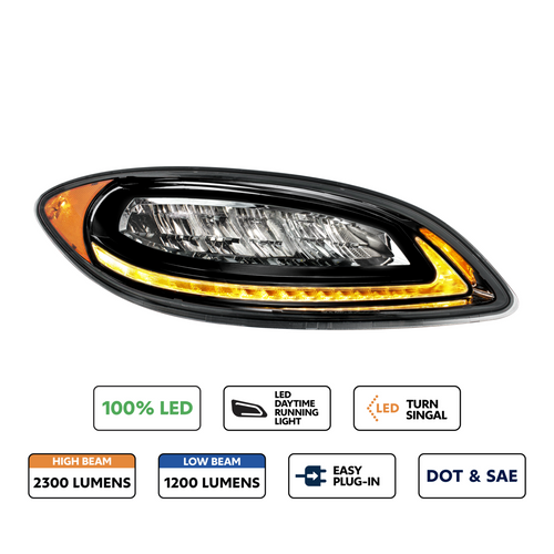 High Power 12 LED Blackout Headlight With 23 LED Dual Color Light Bar For 2006-2017 International Prostar-Passenger