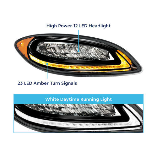 High Power 12 LED Blackout Headlight With 23 LED Dual Color Light Bar For 2006-2017 International Prostar-Passenger