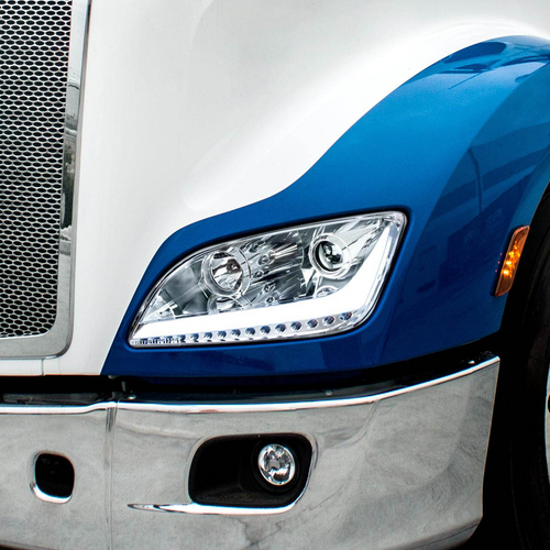 Chrome Projection Headlight With LED Position Light & Sequential Signal For 2012-2021 Peterbilt 579, 587- Driver