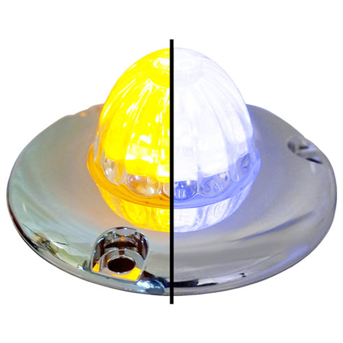 Legendary 1-1/2 Glass Watermelon Amber-Blue-Clear 4 Wire Dual Tone Flat Chrome Bezel LED Light - Each