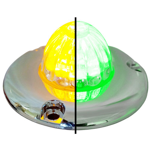 Legendary 1-1/2 Glass Watermelon Amber-Green-Clear 4 Wire Dual Tone Flat Chrome Bezel LED Light - Each