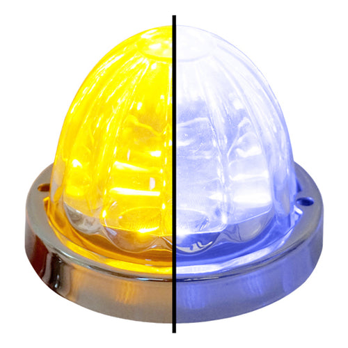 Legendary 3-1/2 Glass Watermelon Amber-Blue-Clear 4 Wire Dual Tone Stainless Steel Bezel LED Light - Each