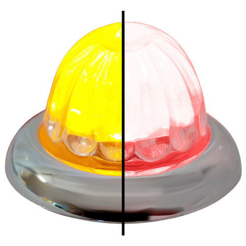 Legendary 1-1/2 Glass Watermelon Amber-Red-Clear 4 Wire Dual Tone Curved Chrome Bezel, Stud Mount LED Light - Each