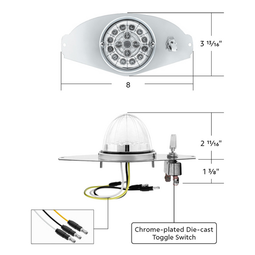 304 SS Above Door Dome Light Kit W/ 17 LED Double Fury Watermelon For 2008-2017 FL Cascadia-Amber & Blue LED