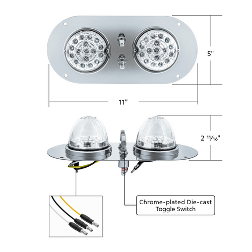 304 SS Above Door Dome Light Kit With 2 X 17 LED Double Fury Watermelon For KW & PB Trucks-Red & White LED