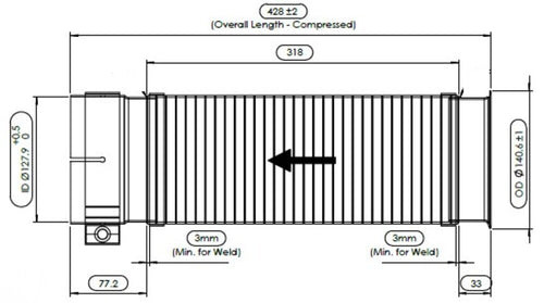 16.85" X 5" Exhaust Flex, D3S, Freightliner Stainless Steel