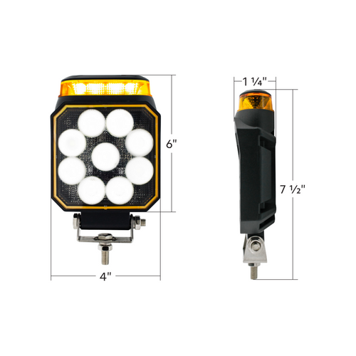 High Power 9 LED Work Light With Amber Strobe Light