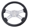 16" Black Leather Rim, Chrome 4-Spoke w/Slot Cut Outs, Chrome Bezel, Chrome Horn Button - Logo.