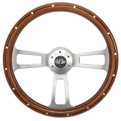 18" Classic Riveted Wood and Chrome 3-Spoke Steering Wheel - Slotted Spoke Design