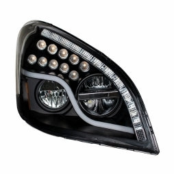 High Power LED Blackout Headlight w/ LED Daytime Running Light & LED Turn Signal For 2008-17 fits Freightliner Cascadia - Passenger