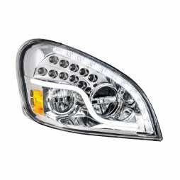 High Power LED Chrome Headlight w/ LED Daytime Running Light & LED Turn Signal For 2008-17 fits Freightliner Cascadia - Passenger