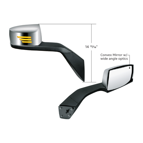 Chrome Hood Mirror Assembly With Sequential LED Turn Signal For 2004-2017 Volvo VNL-Passenger