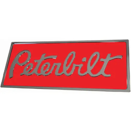 Peterbilt Rectangular Engraved Emblem Red/Chrome