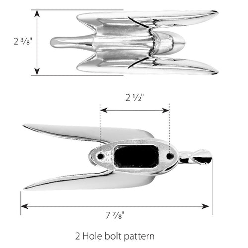 Chrome Classic Swan with Wonderwings Hood Ornament Size: 7-7/8" L x 3-13/16" H Overall. 3-3/8" L x 1-1/8" W Mounting base. 2-1/4" Wingspan width