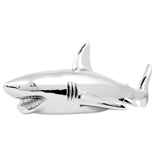 Chrome Bruce The Shark Hood Ornament  7-1/2" L x 3-5/16" W x 2-3/16" H