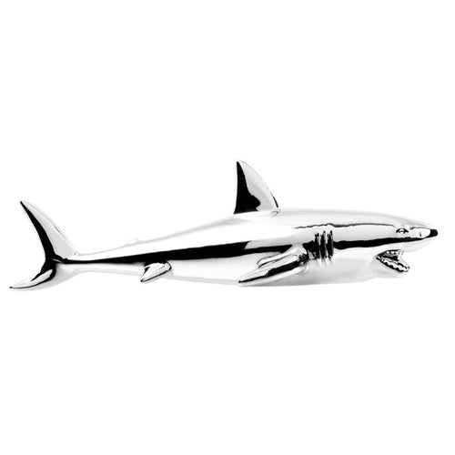 Chrome Bruce The Shark Hood Ornament  7-1/2" L x 3-5/16" W x 2-3/16" H