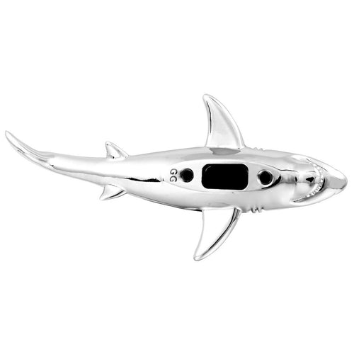 Chrome Bruce The Shark Hood Ornament  7-1/2" L x 3-5/16" W x 2-3/16" H