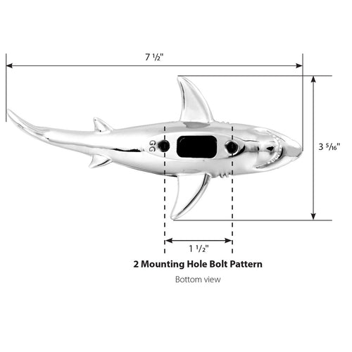 Chrome Bruce The Shark Hood Ornament  7-1/2" L x 3-5/16" W x 2-3/16" H