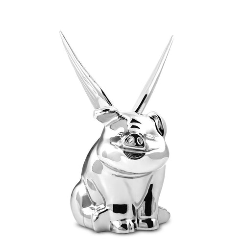 Chrome Smiling Pig With Wings Hood Ornament Size: 5-1/2" L x 4-9/16" W x 7-3/8" H