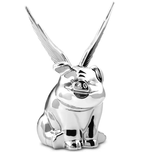 Chrome Smiling Pig with Windrider Wings Hood Ornament