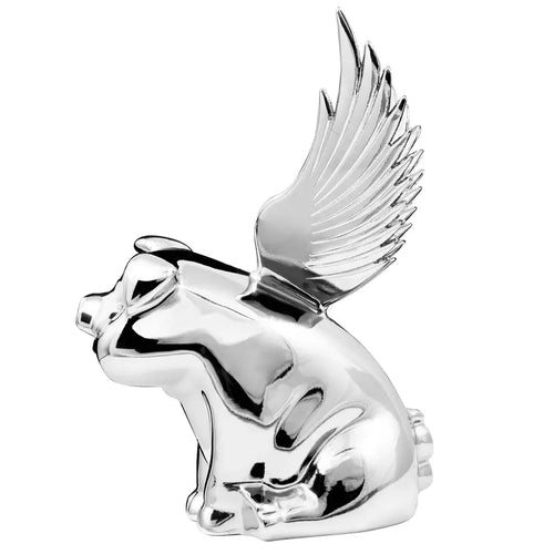 Chrome Smiling Pig with Windrider Wings Hood Ornament
