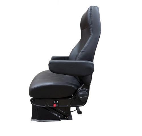 Seat National Captain High Back in Black Versa Leather with Dual Armrests, For use with all Volvo VN & VNL Trucks