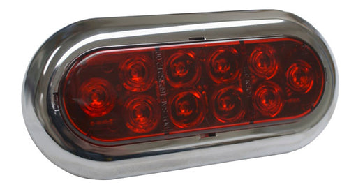 Red Oval LED Stop Tail Turn Lights Chrome Trim Ring