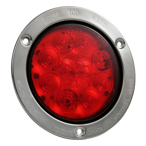 SuperNova® 4" 10-Diode Pattern LED Stop Tail Turn Light Hard Shell Connector, Stainless-Steel Flange