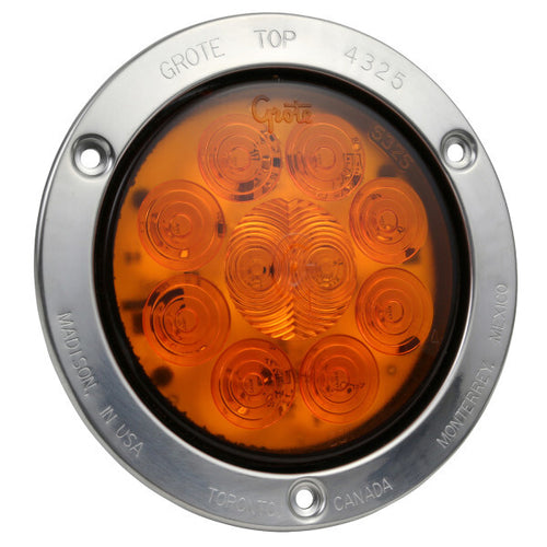 Grote Amber SuperNova® 4" 10-Diode Pattern LED Stop Tail Turn Lights Theft-Resistant Flange, Male Pin, Auxiliary Turn
