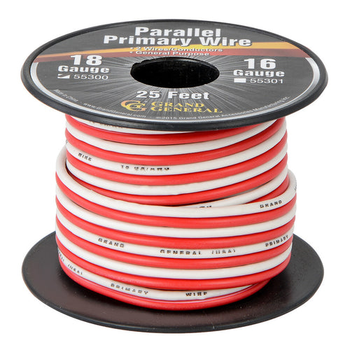 Grand General Parallel Primary Wire Roll 25’, 2 Wires, Gauge: 18