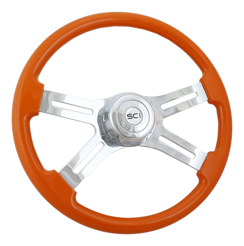 18" Painted Wood Rim, Chrome 4-Spoke w/ Slot Cut Outs, Chrome Bezel, Chrome Horn Button - Logo