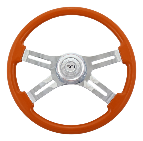 18" Painted Wood Rim, Chrome 4-Spoke w/ Slot Cut Outs, Chrome Bezel, Chrome Horn Button - Logo