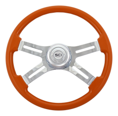 18" Painted Wood Rim, Chrome 4-Spoke w/ Slot Cut Outs, Chrome Bezel, Chrome Horn Button - Logo