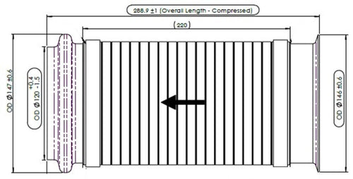 11.34" X 4 5/7" Exhaust Flex, D3S, Kenworth/Peterbilt *** Clamps & Gaskets included ***