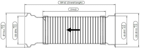 12.17" X  3 5/6" Exhaust Flex, D3S, Fits Peterbilt Stainless Steel