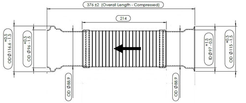 14.80" X 4.5" Exhaust Flex, D3S, Fits Peterbilt Stainless Steel