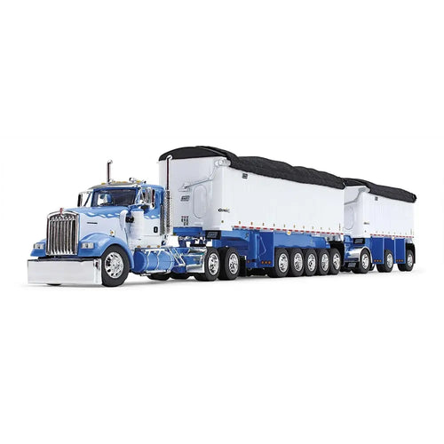 1/64 Scale Wisteria/White Kenworth W900L Day Cab & East Manufacturing Michigan Series 31' and 20' End Dump Trailers