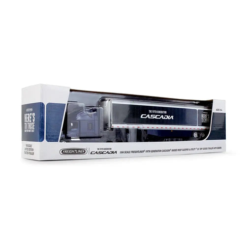 1/64 Scale Freightliner Midnight Freightliner Fifth Generation Cascadia Raised Roof Sleeper & 53' Utility Trailer with Skirts
