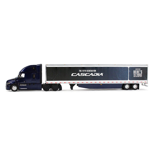 1/64 Scale Freightliner Midnight Freightliner Fifth Generation Cascadia Raised Roof Sleeper & 53' Utility Trailer with Skirts