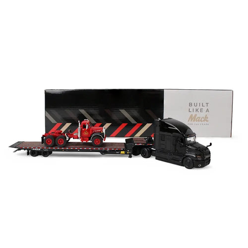1/64 Scale Mack Anniversary Mack Anthem Sleeper & Landoll 440B-50CA Traveling Axle Trailer with Mack B-61 Day Cab Load