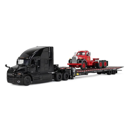1/64 Scale Mack Anniversary Mack Anthem Sleeper & Landoll 440B-50CA Traveling Axle Trailer with Mack B-61 Day Cab Load
